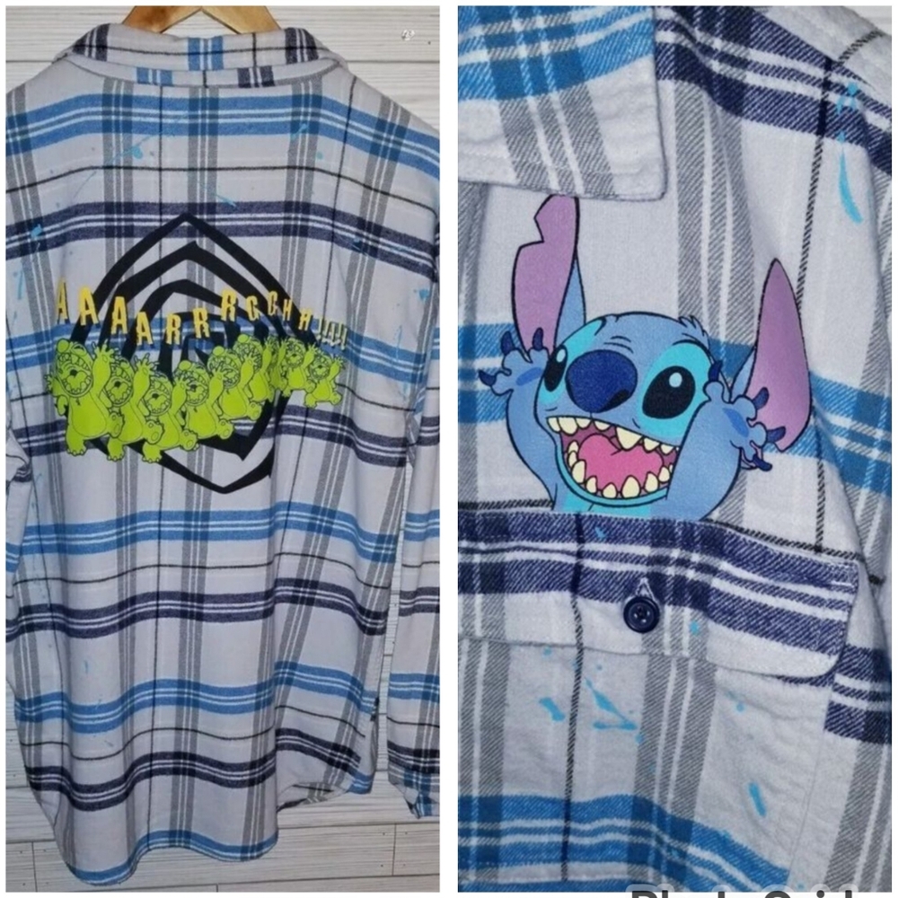 Vtg Stitch‎ Disney Plaid Flannel Retro
